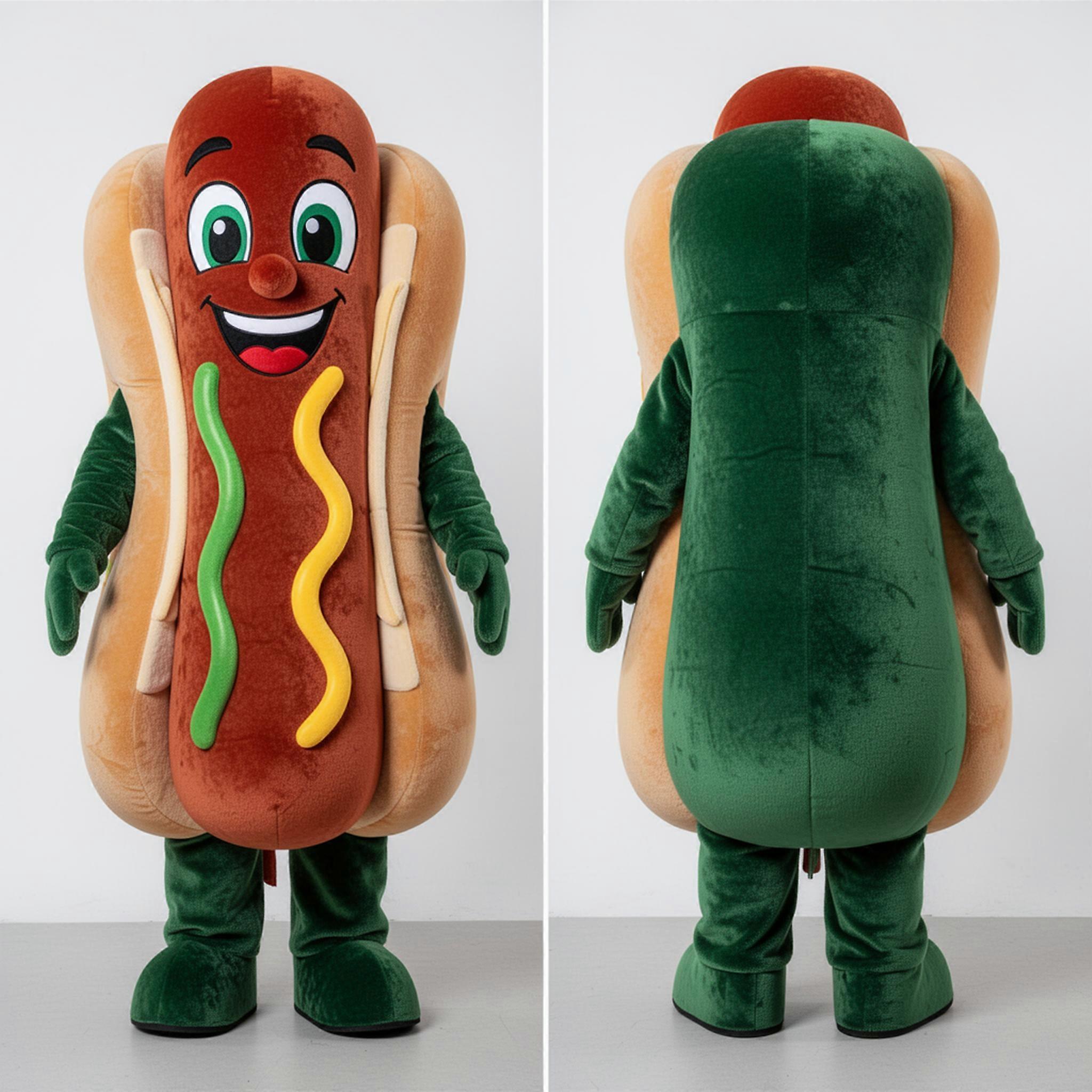 MASTICOT Forest Green Smiling Hot Dogs Mascot