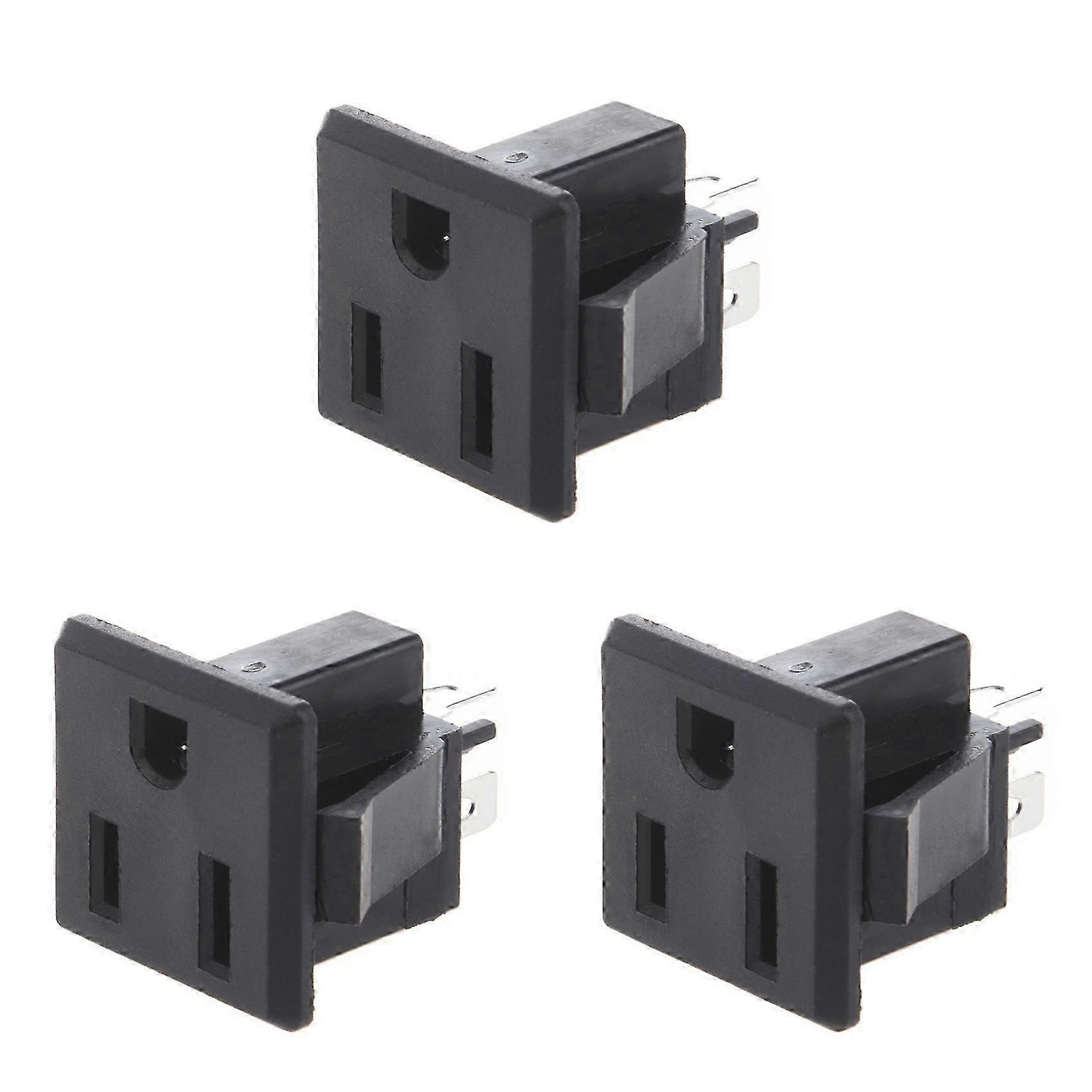 3X AC 125V 15A Panel Mount US Outlet Power Socket Black