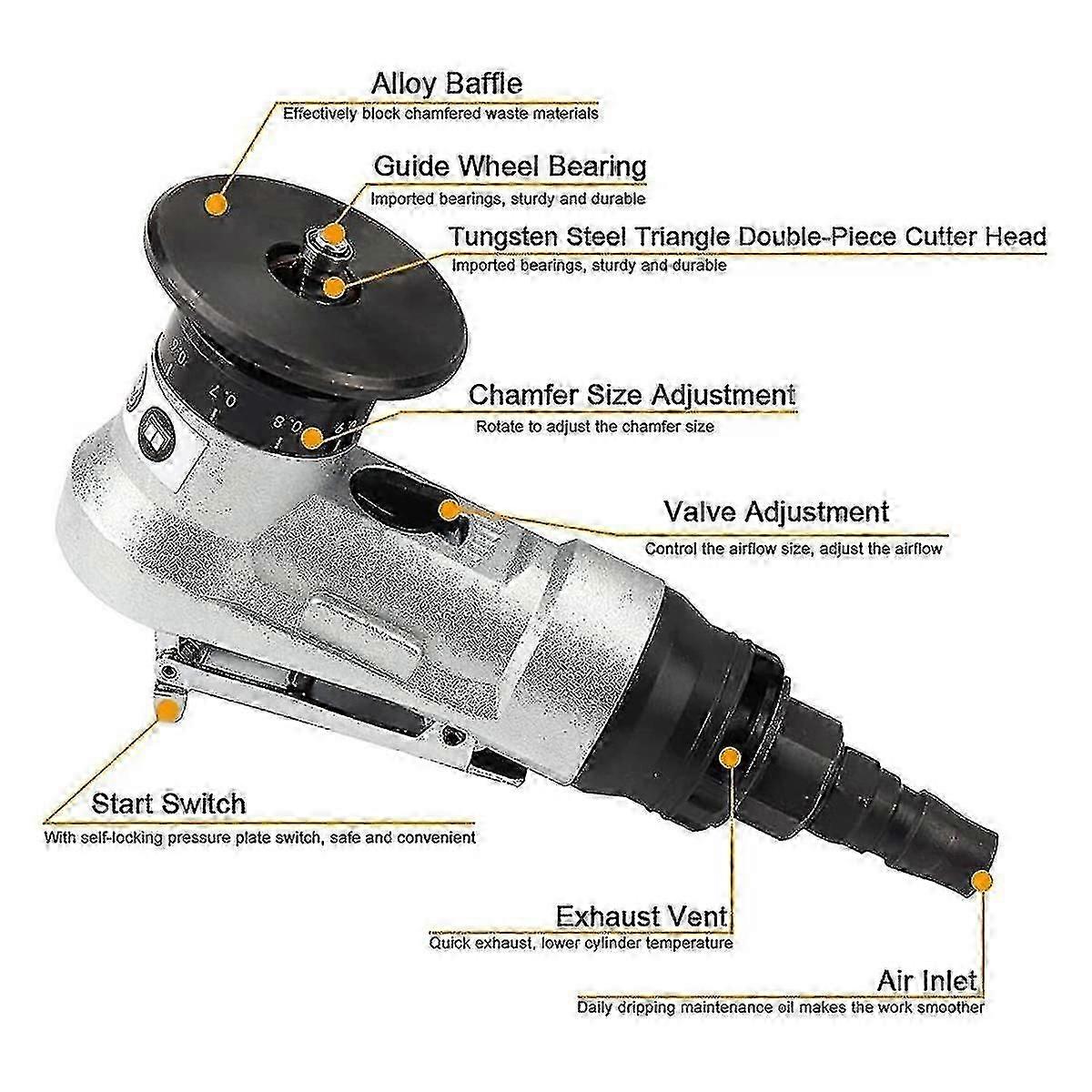 Mini Pneumatic Chamfering Tool With Replace Blades Inserts And Bearings, 45 Degree Air Chamfer Debu