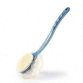 Shower Body Brush with Bristles & Loofah, Long Handle Back Scrubber for Wet or Dry Skin Exfoliation