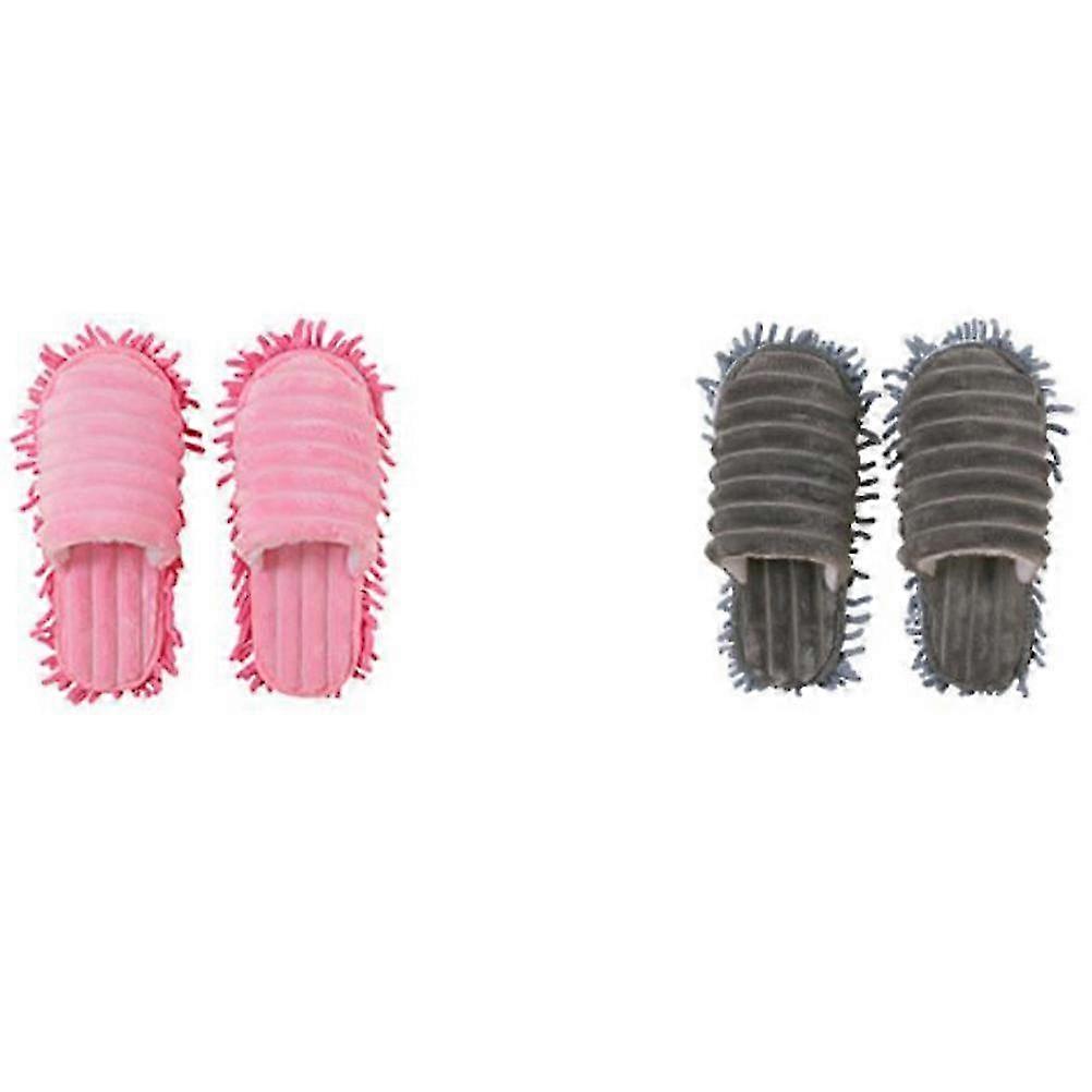 Lazy Slippers Floor Mopping Function with 1Pair Detachable Bottom Slippers Grey