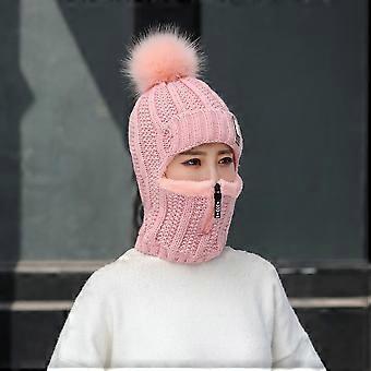 Winter Knitted Hat Scarf Set Beanie Zip Scarf Earflap Fleece Lined Ski  with Pompom Thermal Hat Neck Warmer for Women Men