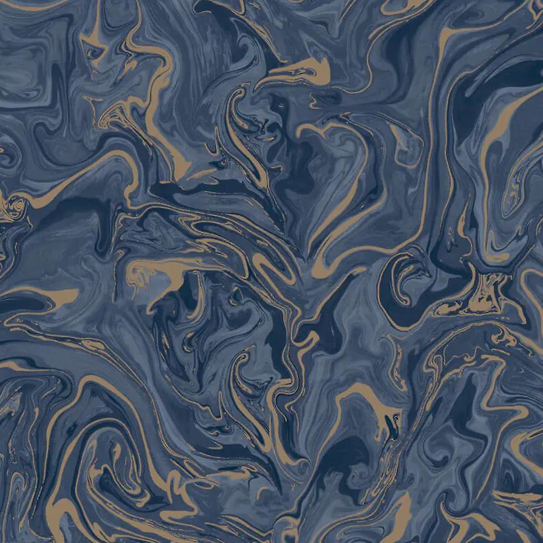 Fine Decor Marble Navy Blue Gold Metallic Paste The Paper Wallpaper