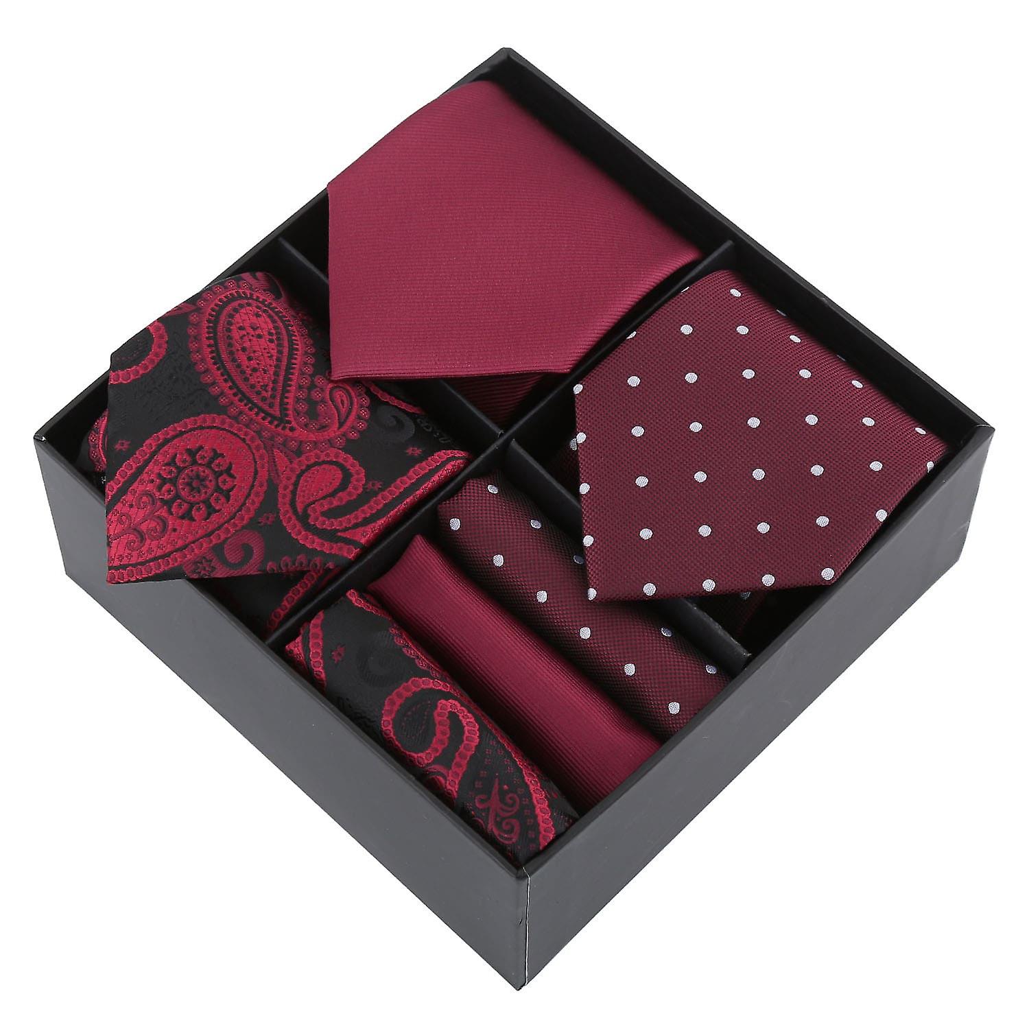 Burgundy Mixed Pattern Tie and Pocket Square 3pc Gift Box Set