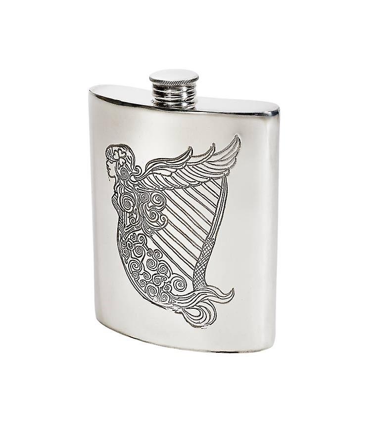 Harp Embossed Standard Pewter Flask - 6oz