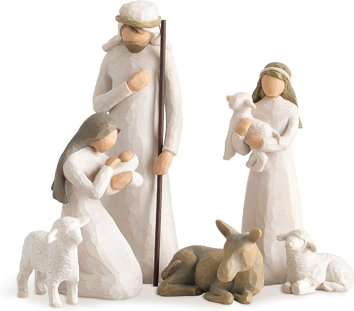 Willow Nativity Figurines – Engraved Hand-Painted Resin Set of 6 for Holidays