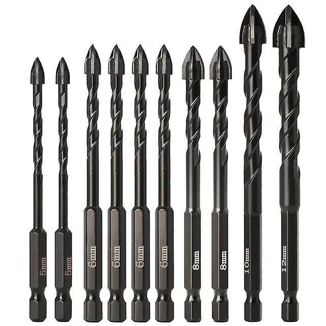 10Pc Set Multifunctional Ceramic Tile Drill Bit Hexagonal Handle Screw Triangular Drill Hexagonal Handle Black