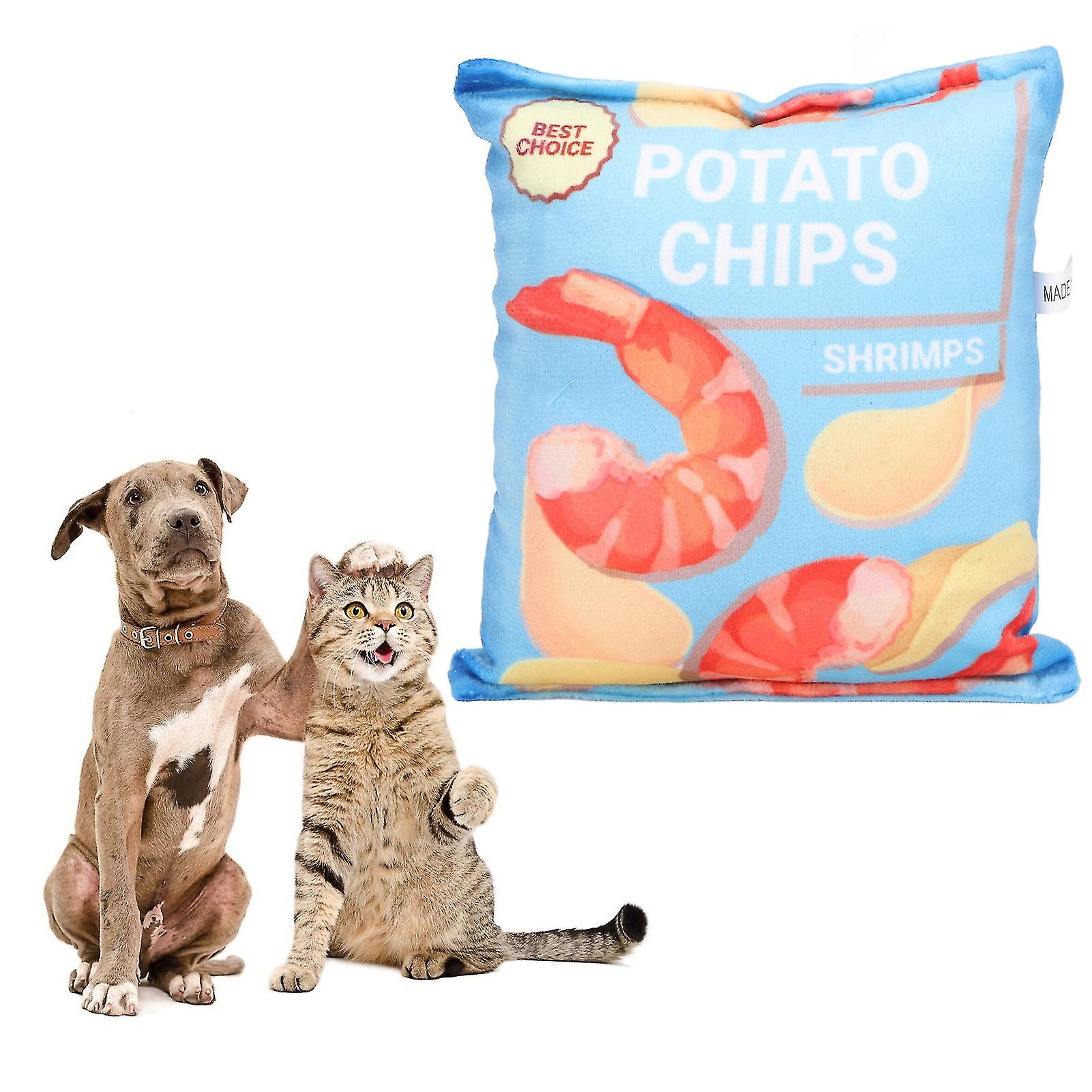 Potato Chips Plush Dog Toy Built in Rattling Paper Bite Resistant Squeaky Snack Bag Dog Toy for Puppy Fresh Shrimp Blue 