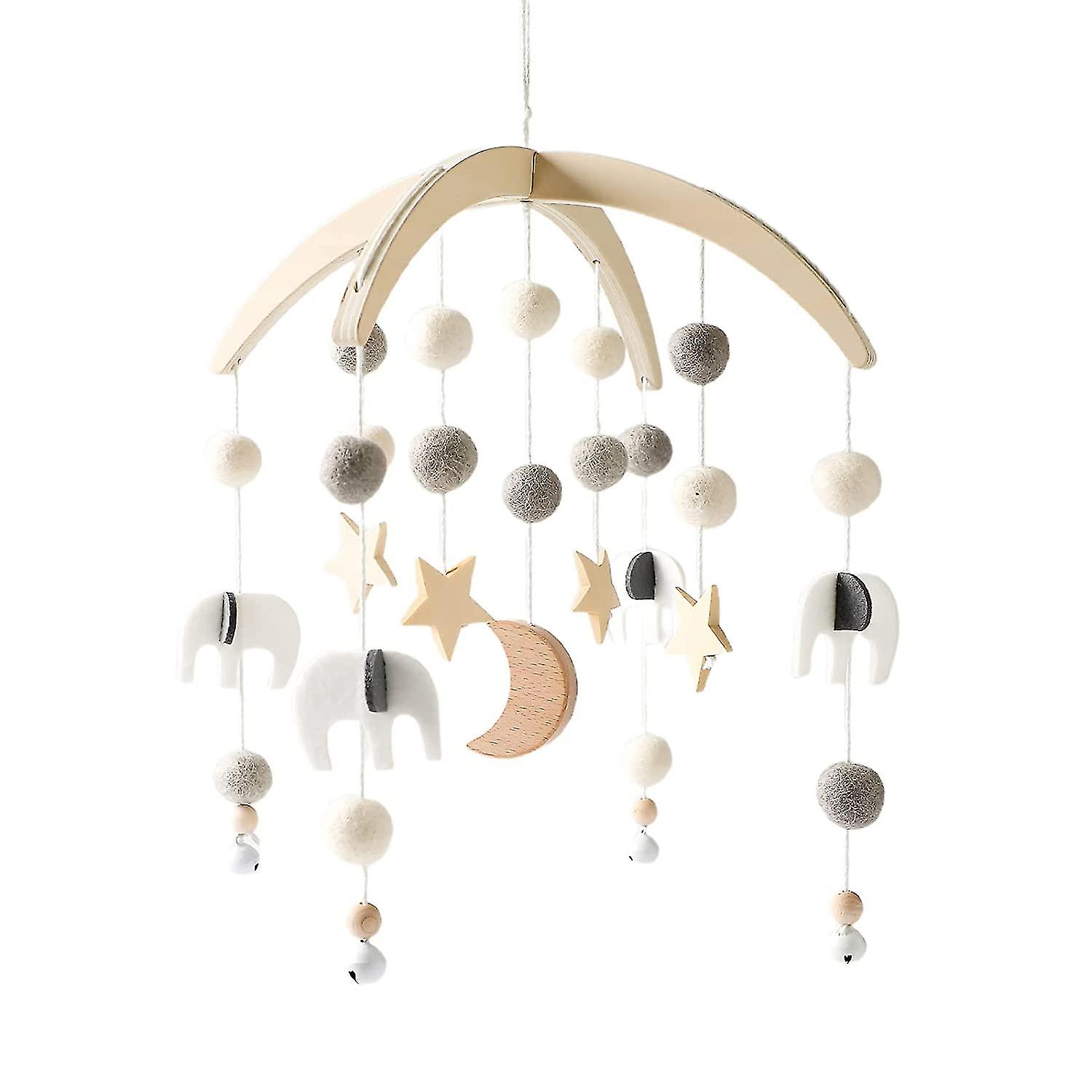 Mobile Baby Wind Chimes With Felt Balls Moon Stars Baby Room Wooden Crochet Mobilestyle 2
