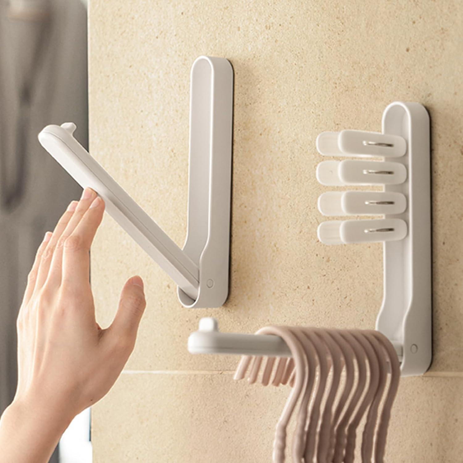 Clothes Rack Organizer 2 Piece Set,Foldable Clothes Rack for Closet Laundry Wall Mounted with Adhesive Tacks,-For Space Saving Storage Clothes Racks