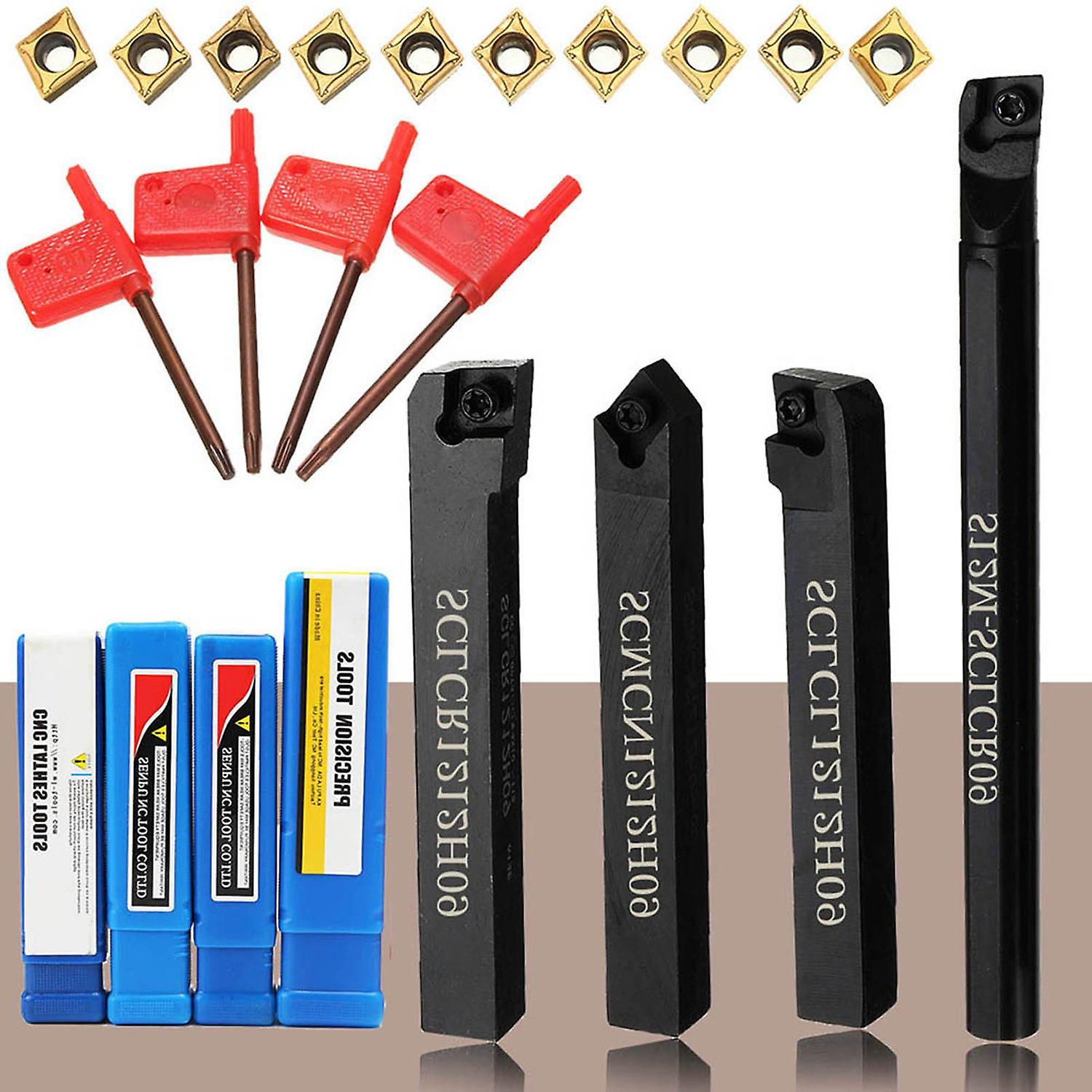 S12MSCLCR09+SCLCR1212H09+SCLCL1212H09+SCMCN1212H09 4 PCS 12MM Shank Lathe Turning Tool Holder Boring