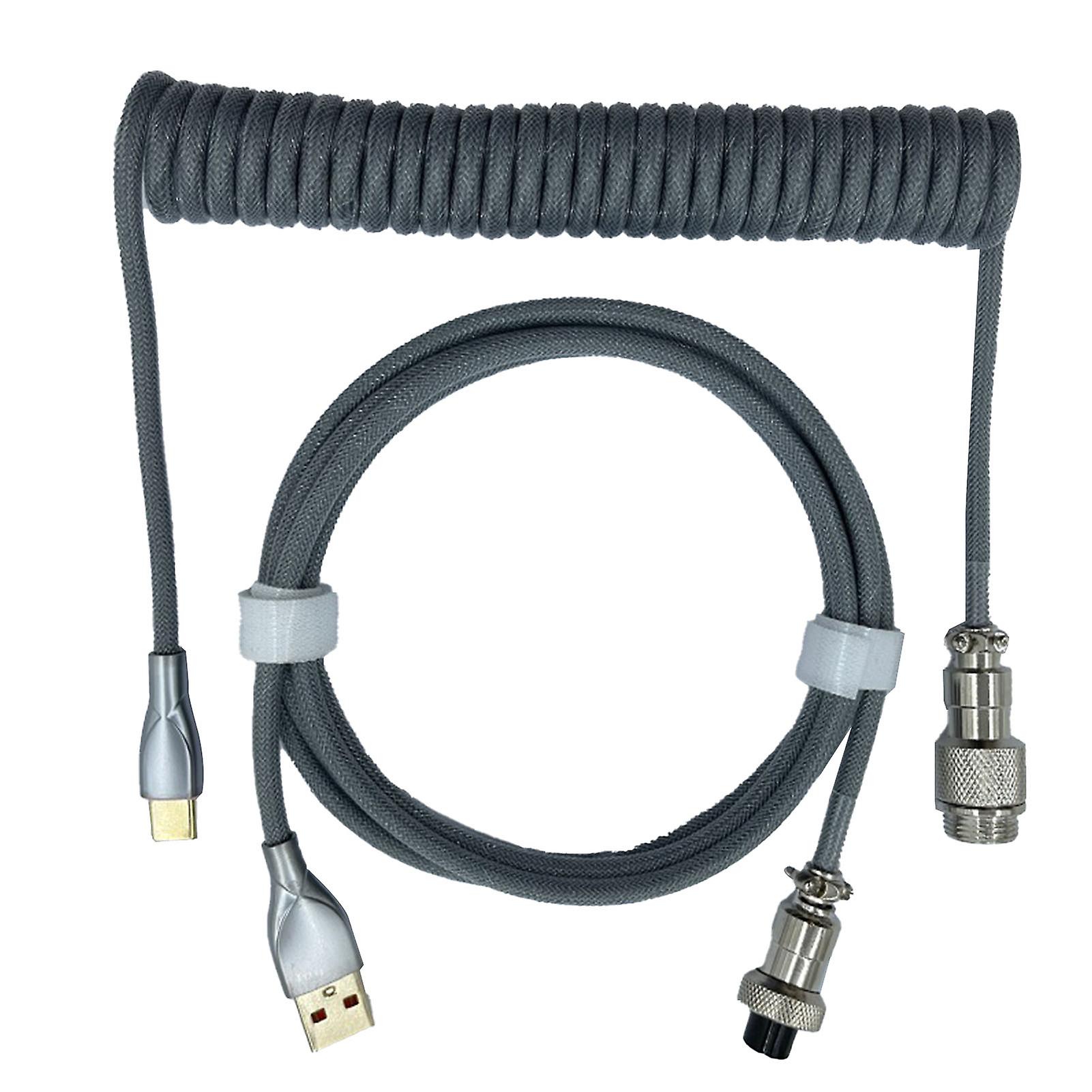 Professional Silver Gray Retractable Coiled Gaming Keyboard Cable