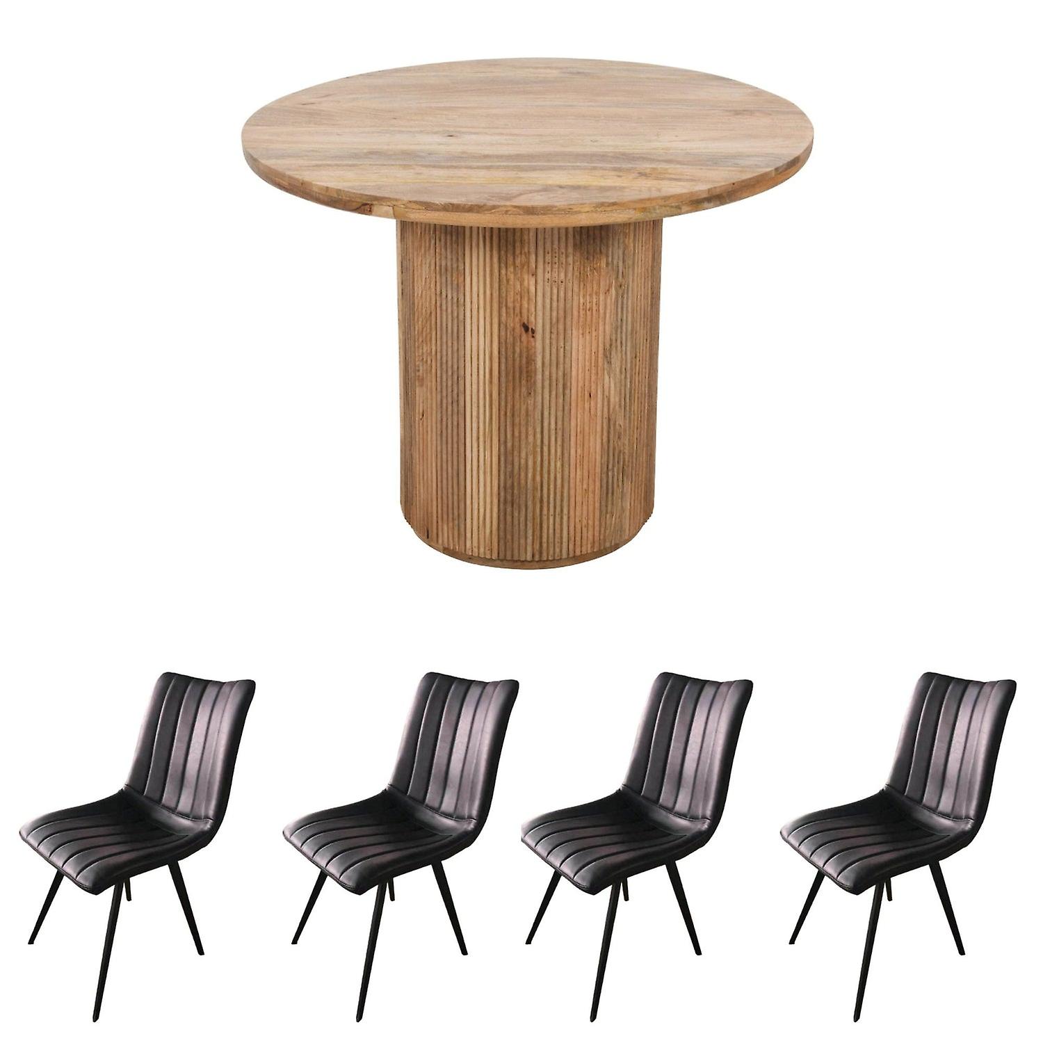 York Natural Solid Wood Round Dining Table Set With 4 Chairs