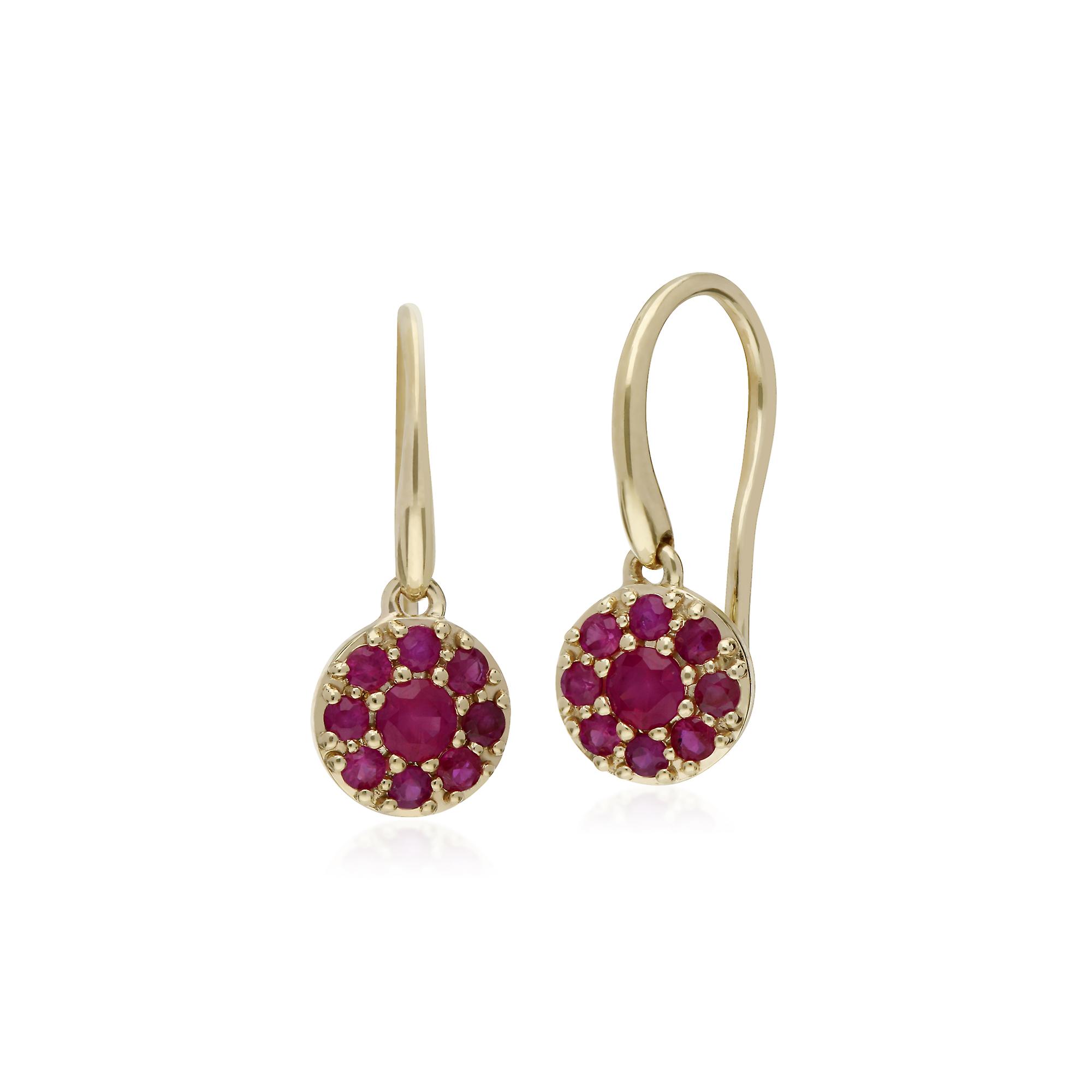 Cluster Round Ruby Circle Fish Hook Drop Earrings in 9ct Yellow Gold 135E1573019
