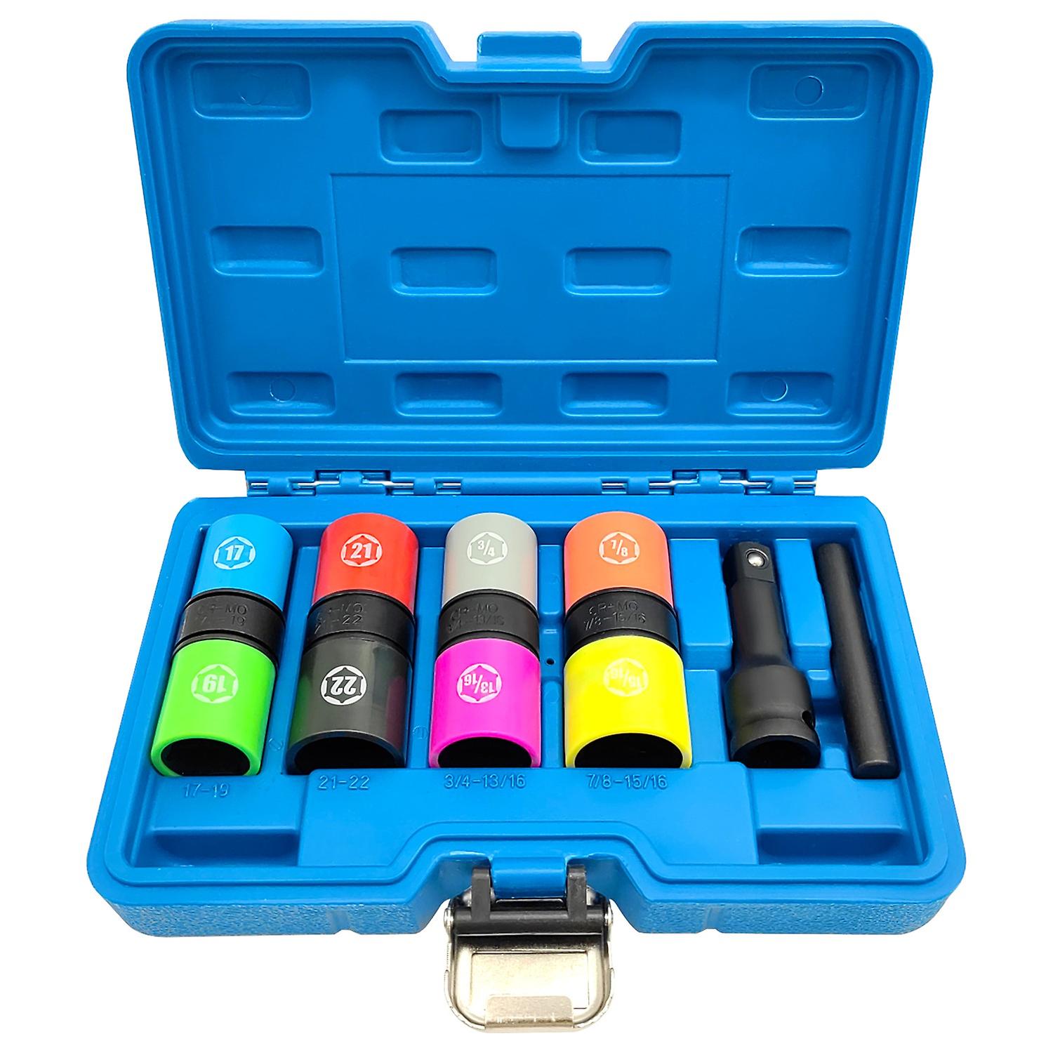 1/2-Inch-Drive Impact Socket Set, 6 Pieces CR-MO Flip Socket Set, Non-Marring & Thin Wall Lug Nut So