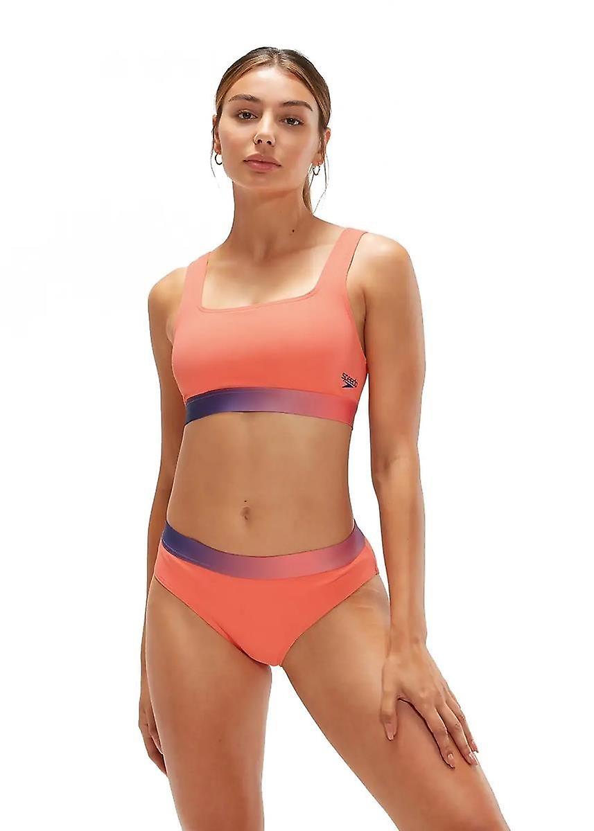 Speedo 纹理深U型比基尼 - 珊瑚色 / 蓝色 - 女装