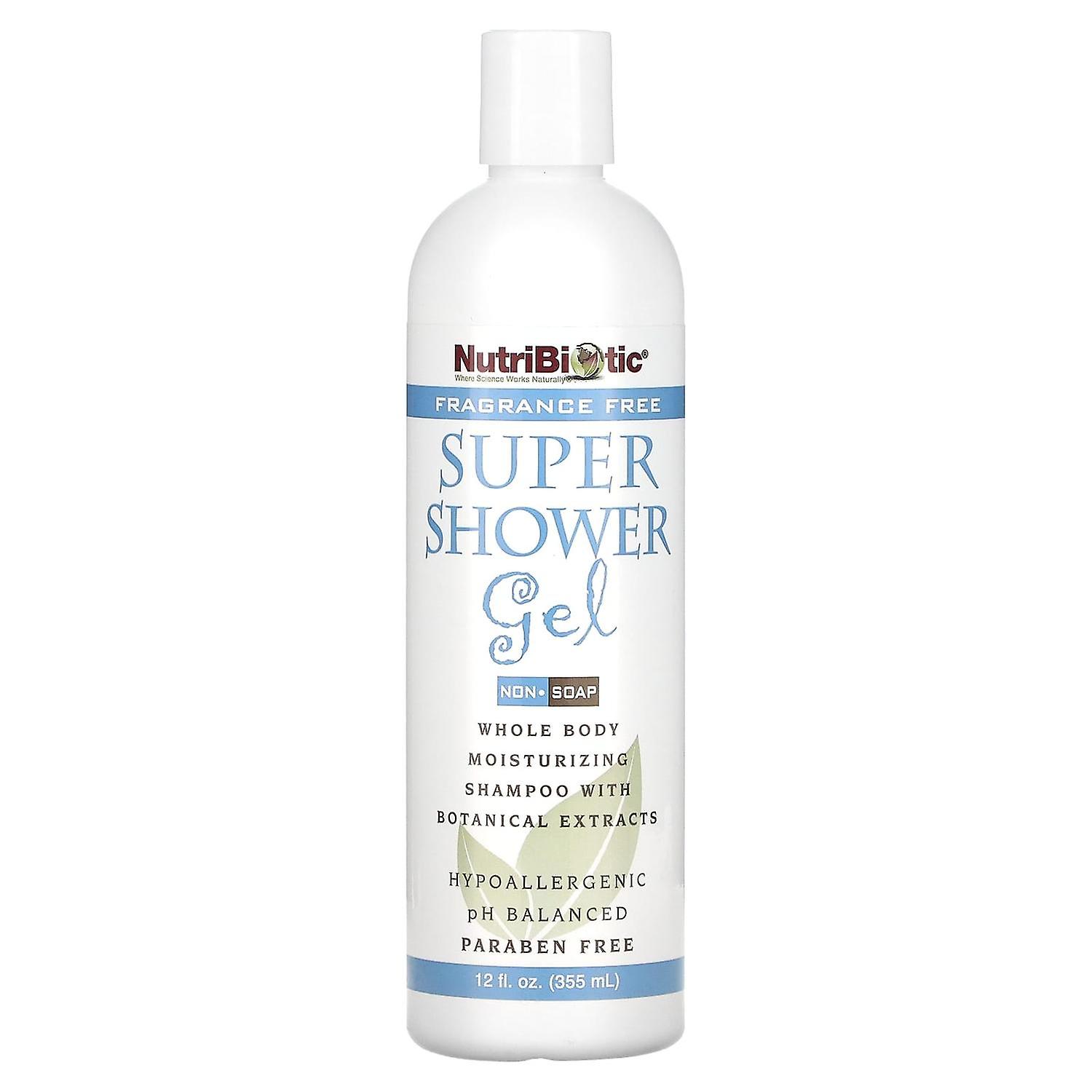 NutriBiotic, Super Shower Gel, Non-Soap, Fragrance Free, 12 fl oz (355 ml)