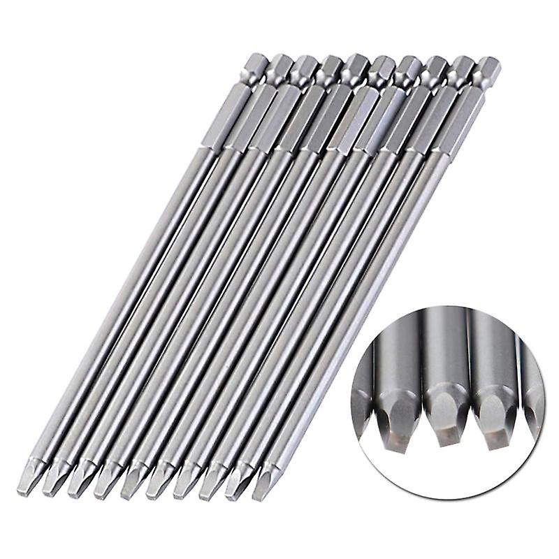 10 Stück Schraubendreher-Bits Mit Vierkantkopf – 150 Mm, 1/4 Zoll Sechskant, Magnetisch, S2 Stahl