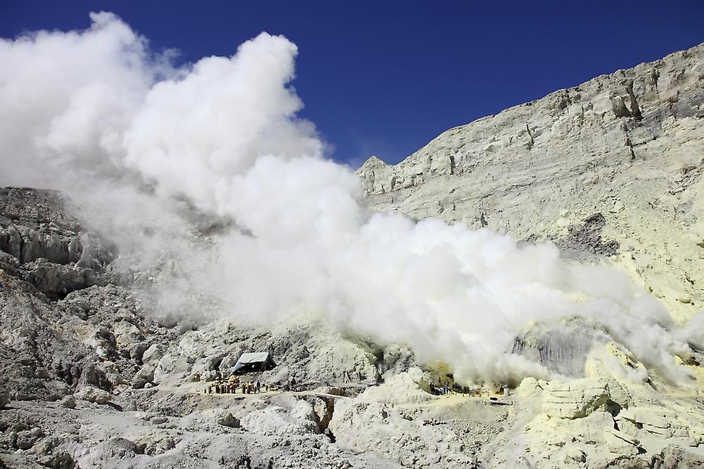 Sulphur mine, Kawah Ijen volcano, Java, Indonesia. Poster
