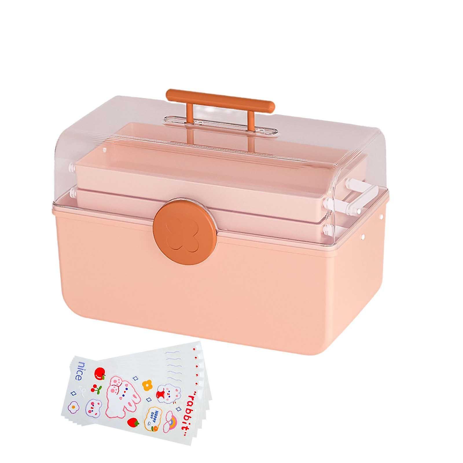 First Aid Case Box 3 Layer Emergency Kits Container for Closet Dorm Bathroom Pink