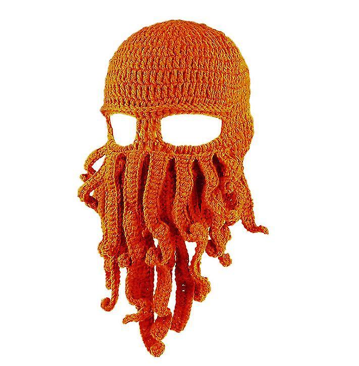 Orange Octopus Hat Funny Masked Handmade Crocheted Woolen Warm Hat Az9437
