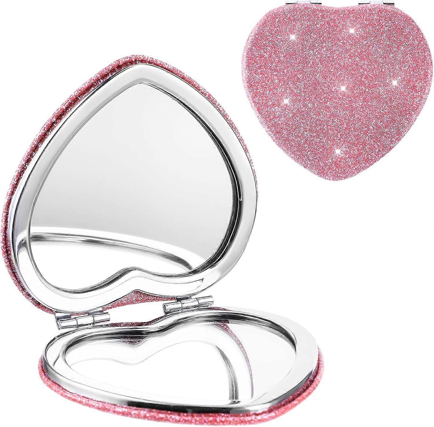 Heart Shaped Compact Mirror, Pocket Mirror Portable Double Sided 1x/2x Magnifying Purse Mirror for Women Mini Cute Vanity Mirror for Handbag Wallet -Y