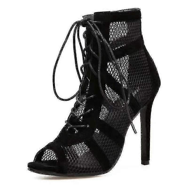 Dámské vysoké taneční boty Černé taneční boty Salsa Tango boty Dívčí módní párty Mesh Cutout sandály na vysokém podpatku léto 2022 - SNNGV