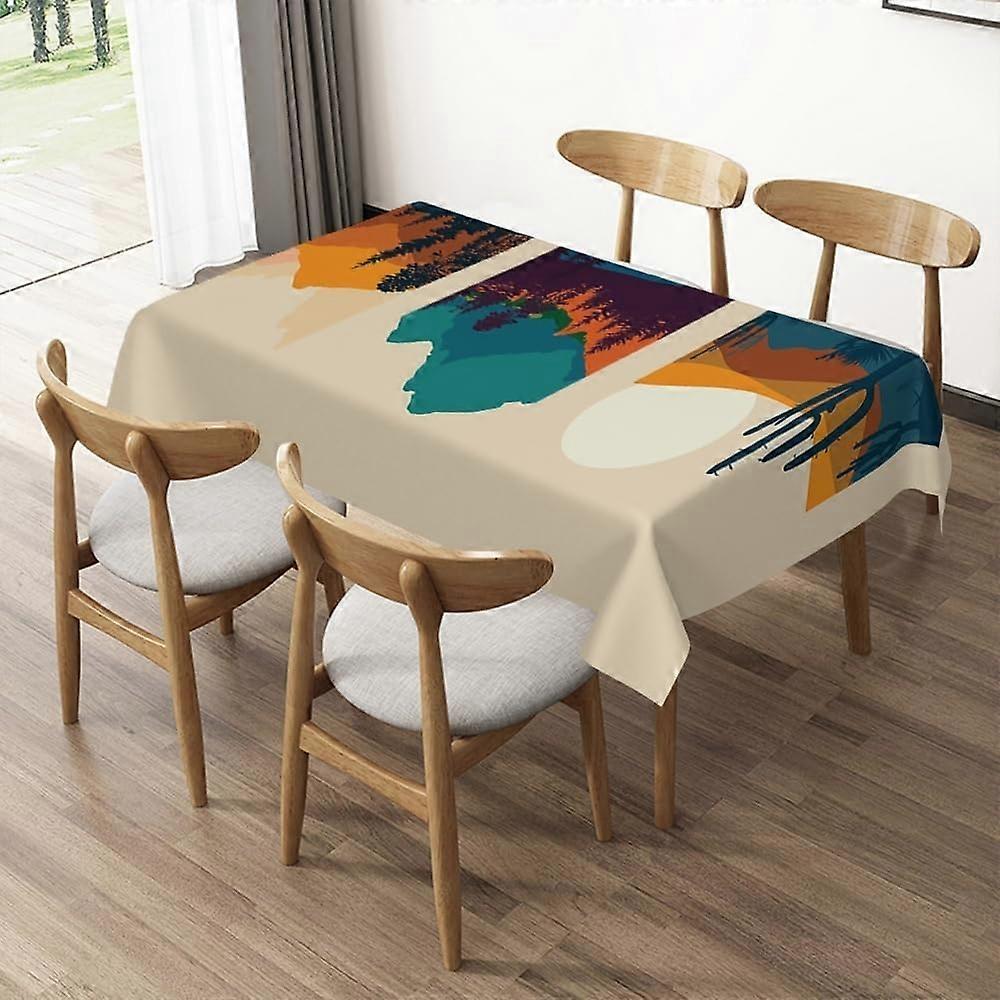Boho Table Cloths Covers Rectangle Abstract Mid Century Tablecloths Rectangular Bohemian Tablecloth Farmhouse Blue Forest Table Cloths 60"x90" Polyest