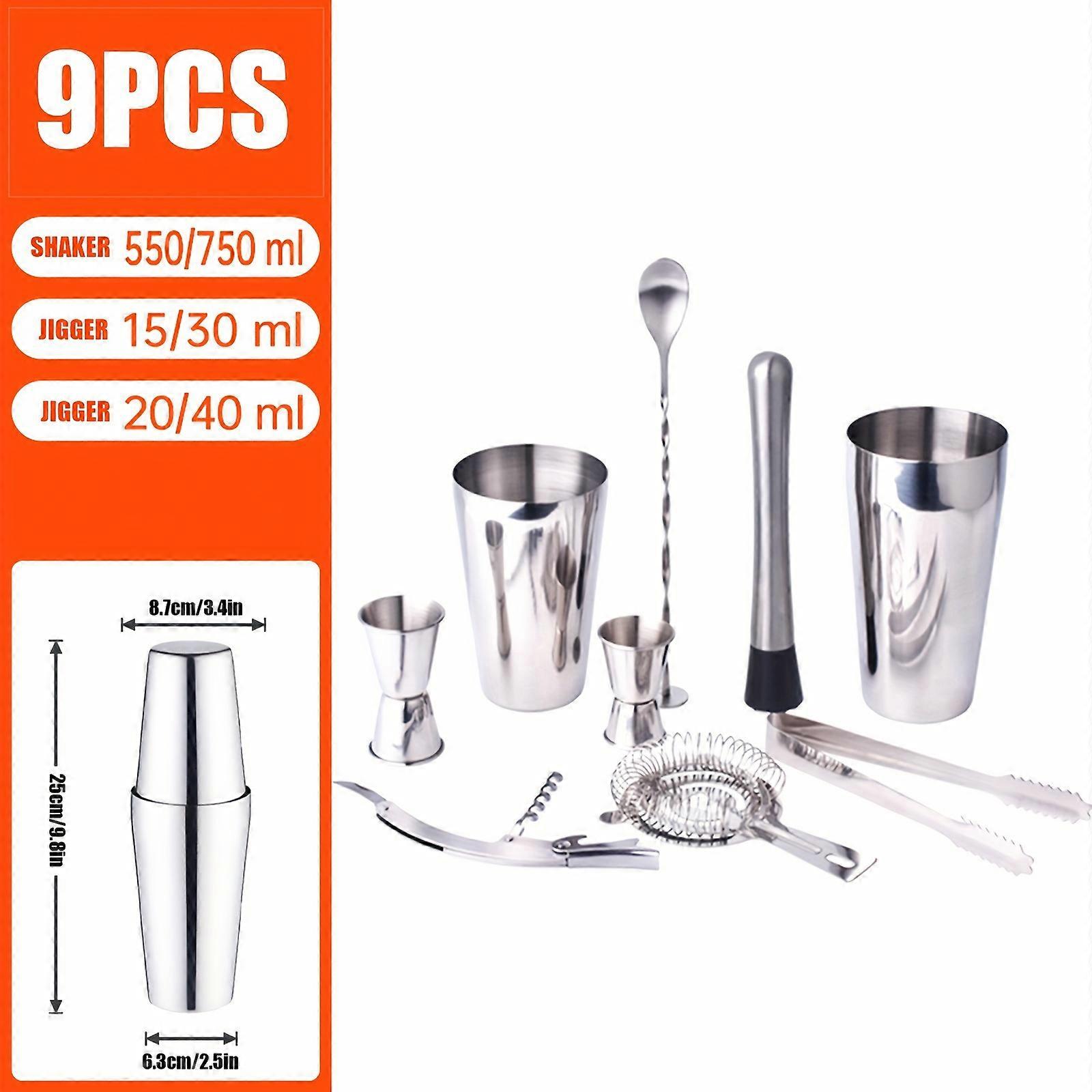 3/9pcs、バーテンダーツール、カクテルシェーカーバーテンダーキット、ストレーナー付きカクテルマティーニシェーカー、カクテル用マドラー、バースプーン、測定用ジガー