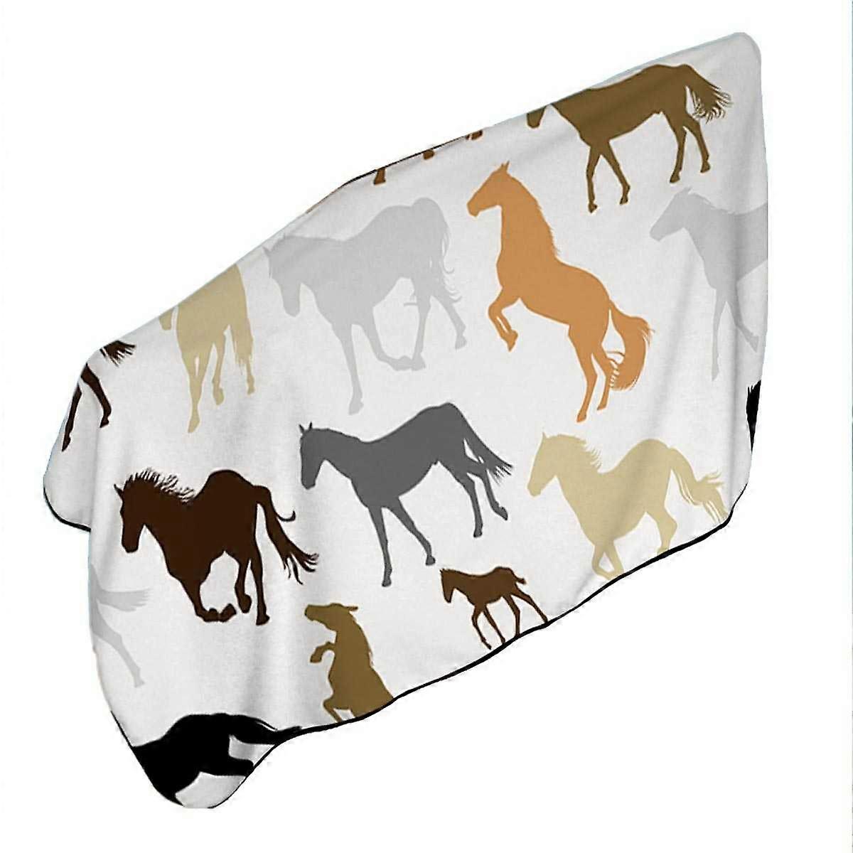 Black Grey Brown Beige Horses Pattern Microfiber Beach Towel