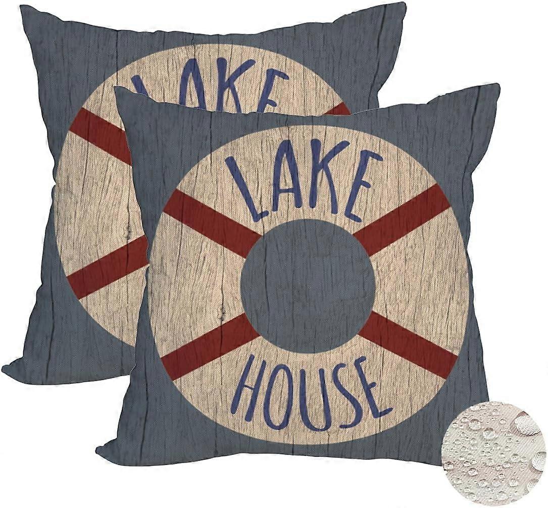 2防水屋外湖の家の枕カバー20x20インチヴィンテージ夏沿岸航海ライフブイスロー枕ケースオーシャン素朴な農家のデコレーション