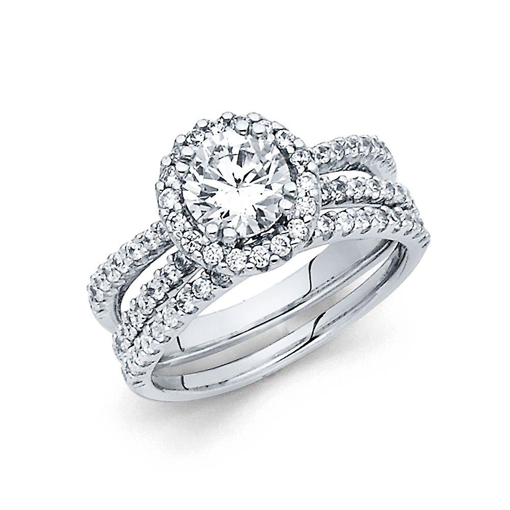 14k White Gold Cubic Zirconia Duo Set Ring Size 7 Band Style-Ring for Women - 5.3 Grams