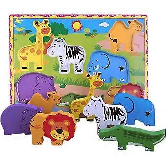 Wooden Jigsaw Animal Chunky Jigsaw Preschool Learning Educational Toys for Toddlers (7 Pieces)