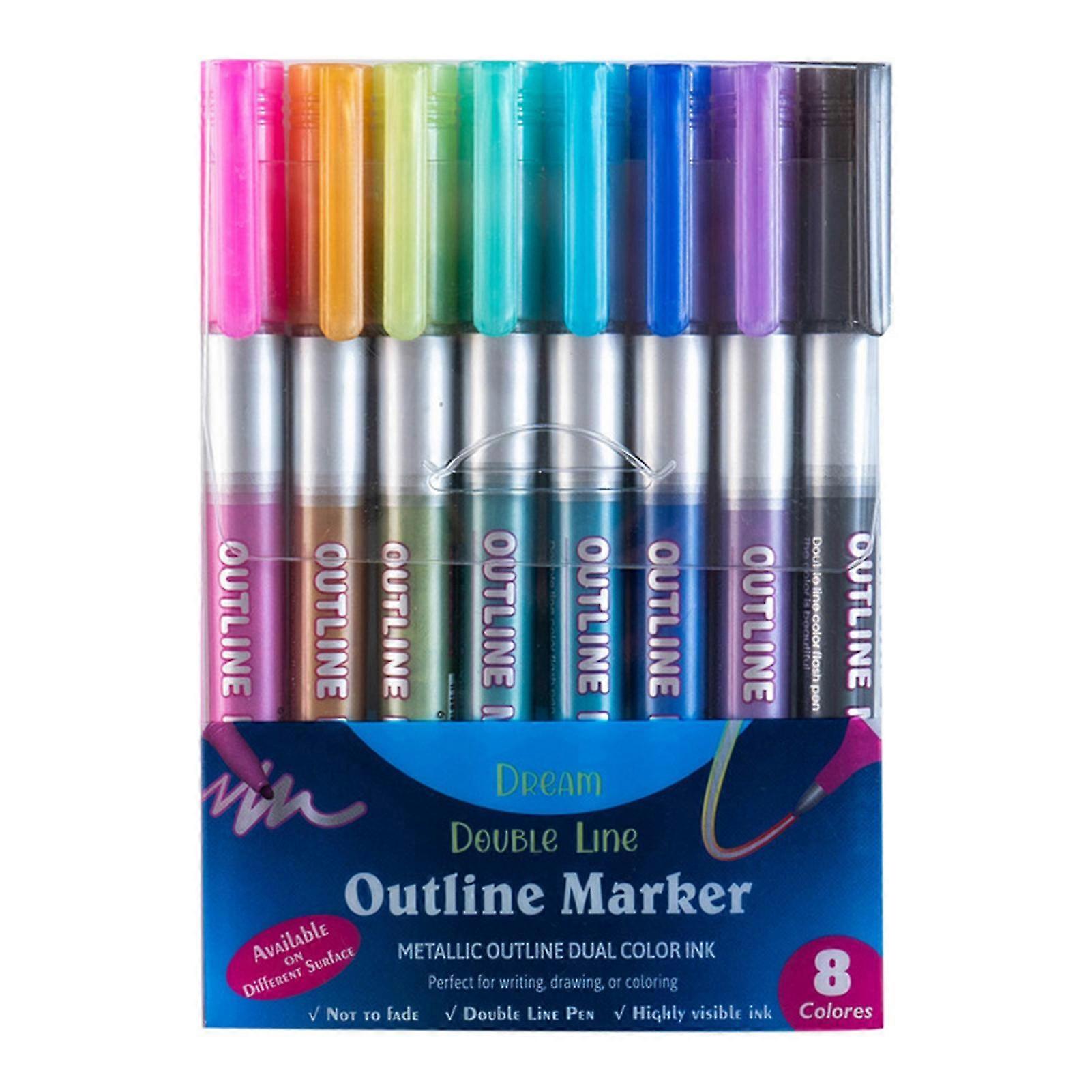 8pcs Fluorescent Double Line Marker Pen Quick Drying Super Squiggles Marker For Writing Notes Scrapbooks