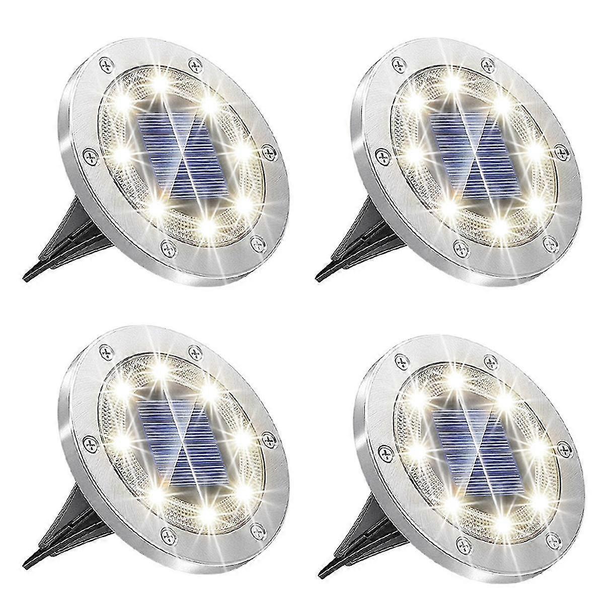 4Pcs Ground Lights Enhanced Solar Ground Lights, 8 LED Powered Waterproof Disk Lights for Garden
