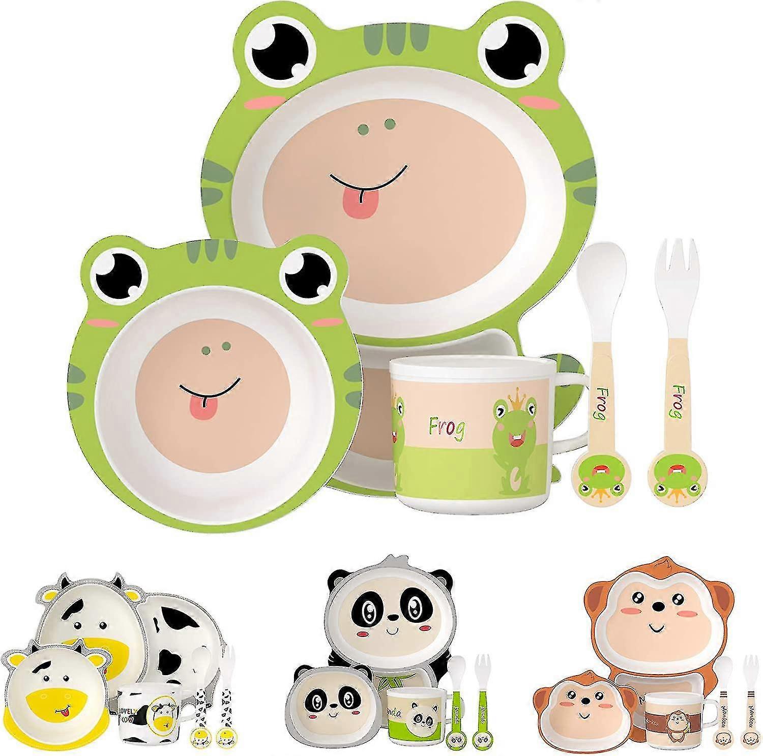 Kids Dinnerware Set Dinner Set Baby Plate Bowl Bamboo Fiber Fork (frog)