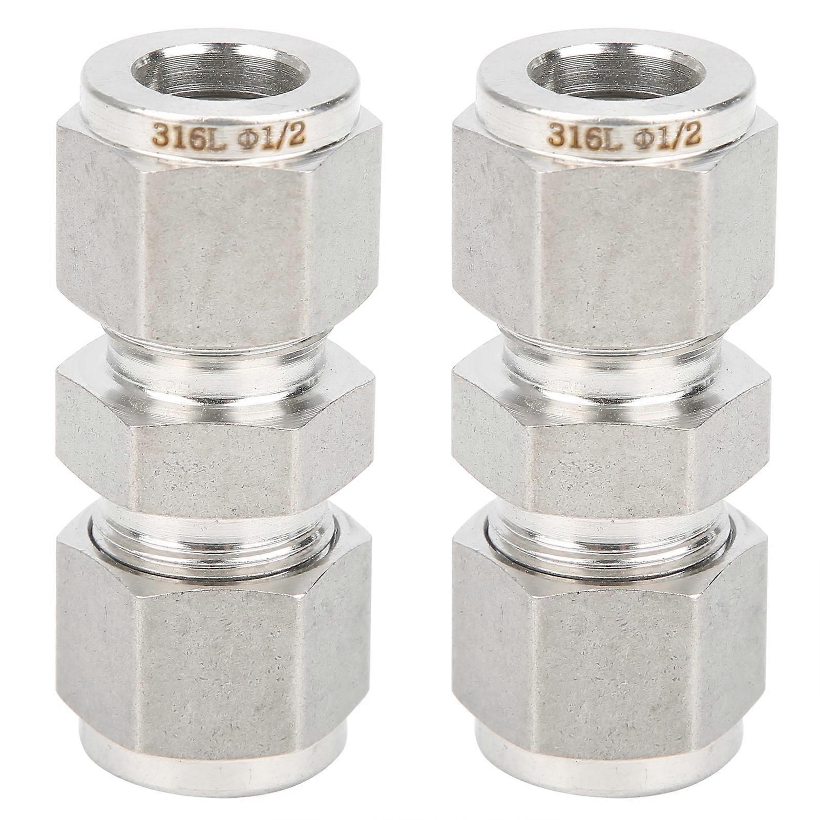 2 قطع 316 الفولاذ المقاوم للصدأ ضغط المناسب مستقيم DoubleFerrule أنبوب محول للأنابيب (1/2)