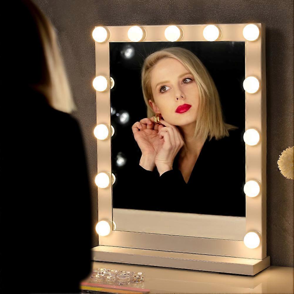 Hollywood Makeup Mirror with LED Lights Rectangular Vanity Mirror with Base White