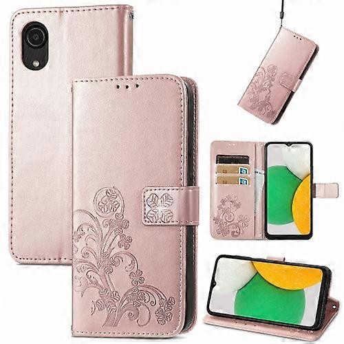 For Samsung Galaxy A03 Core Four-leaf Clasp Embossed Leather Phone Case