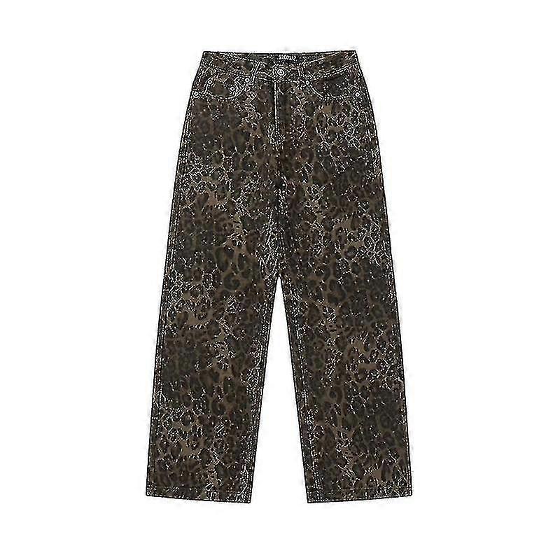 Tan Leopard Jeans Kvinnor Denim Byxor Kvinna Oversize Vida Ben Byxor