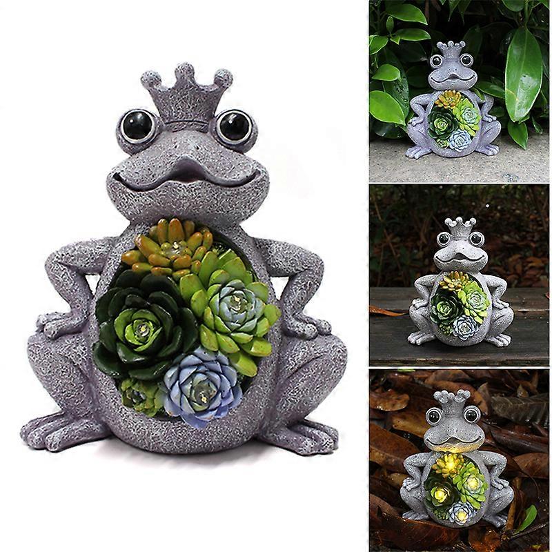 Solar Frog Statue with Succulent Resin Crafts Outdoor Landscape Decoration for Garden Courtyard Lawn New