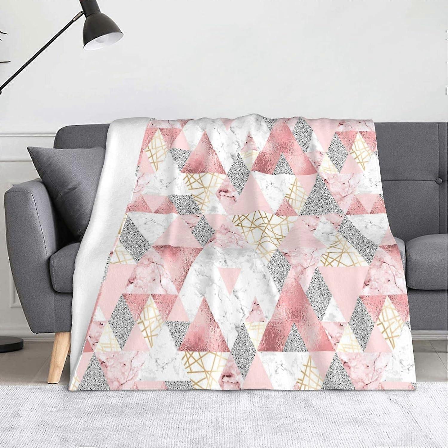 Geometric Marble Triangle Throw Blanket, Soft Lightweight Flannel Blanket for Sofas, Bed, Settees-GBNH345