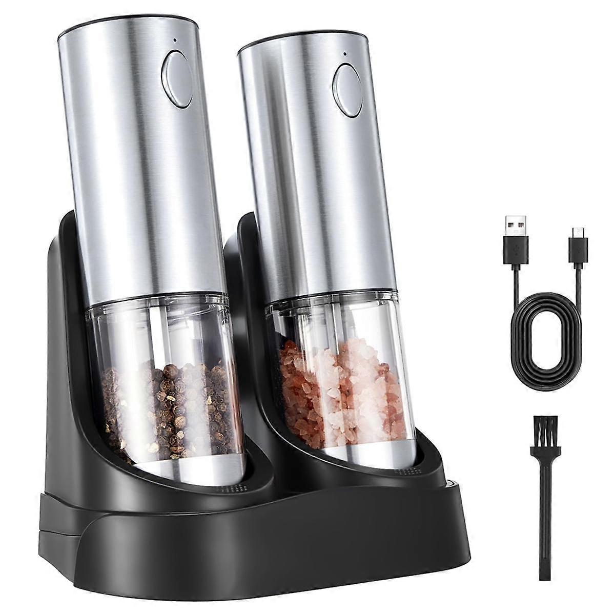 Electric Salt and Pepper Grinder Set - Automatic Rechargeable Salt/Pepper Grinder with Charging Bas
