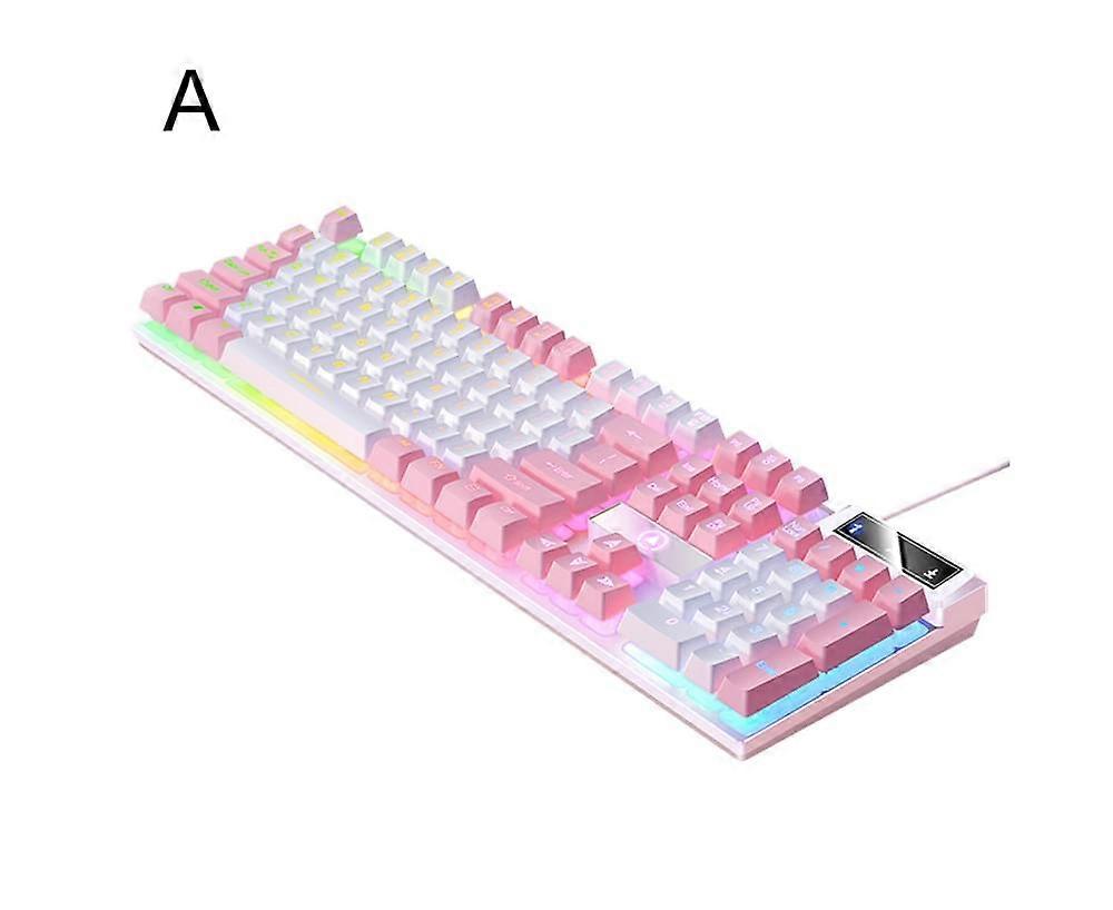 K500 Wired Keyboard Backlight Mechanical Feel Color Matching 104 Keys Computer E-sports Gaming Keyboard for Desktop - A