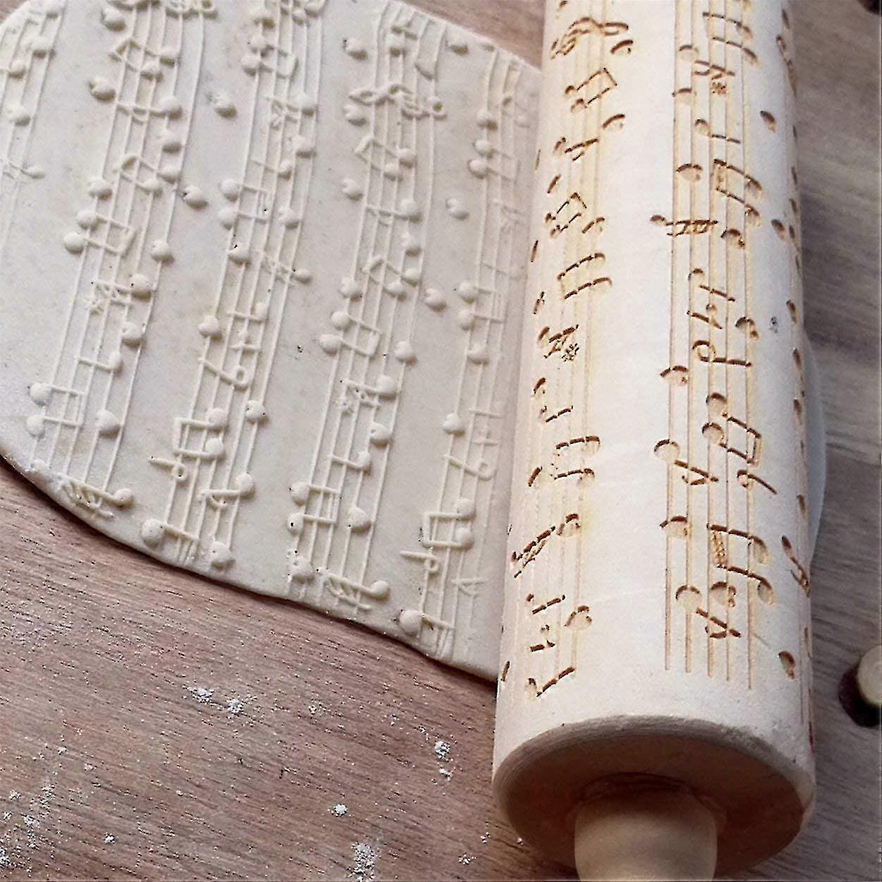Christmas Wooden Rolling Pins Musical Notes Engraved Embossing