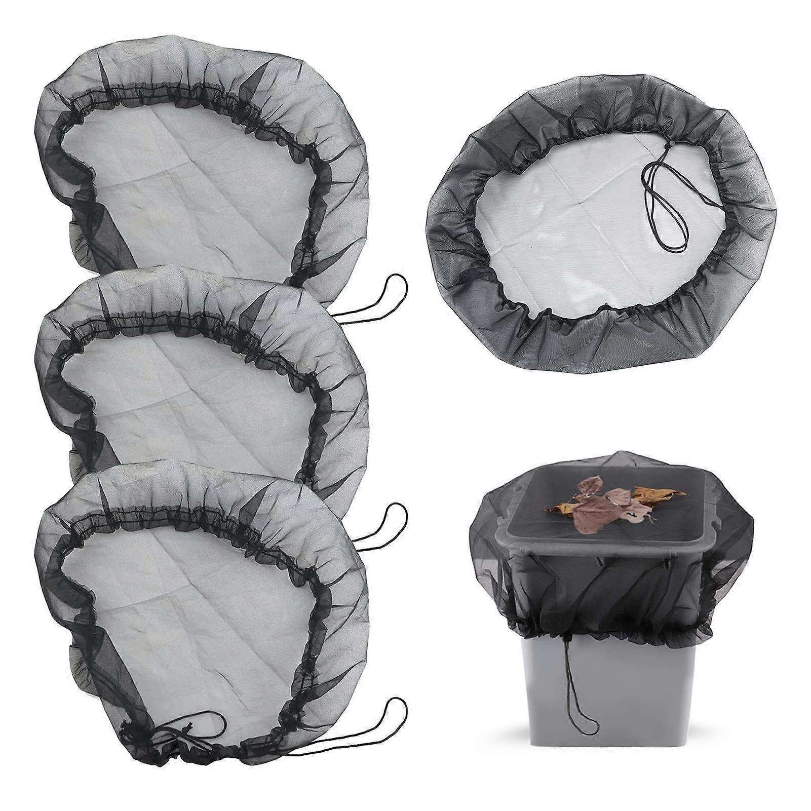 4PCS Rain Barrel Net Cover, Black Mesh Adjustable Protective Cover with Drawstring, Anti Insect and Leaves
