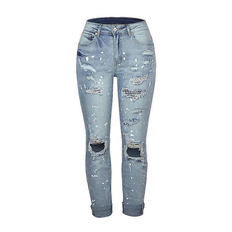 Women High Waist Skinny Stretch Ripped Jeans Destroyed Denim Pants XL
