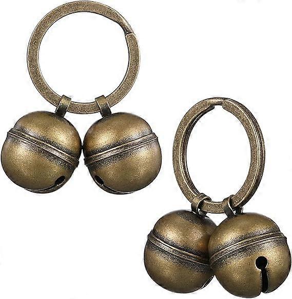 2 Strings in 4 Pieces Cat Dog Collar Bells Brass Bells for Collar Dog Charm Bells Pet Pendant with Key Rings for Collars Necklace (Bronze)1.6*1.9 inch