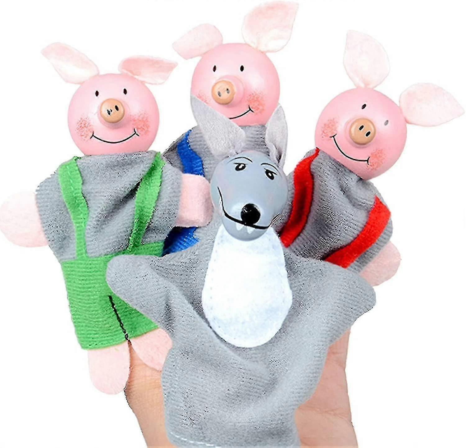 The Three Little Pigs And The Wolf Finger Puppet Story Toy, Toddler Children's Story Theater Doll (t