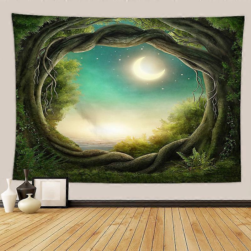 Tapestry Nature Forest Landscape Green Wall Hanging Tree Psychede
